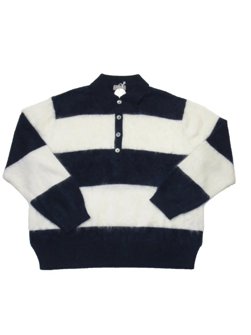 NWT J.Crew Brushed Cashmere Rugby Sweater in  Navy Snow Stripe Henley Polo L